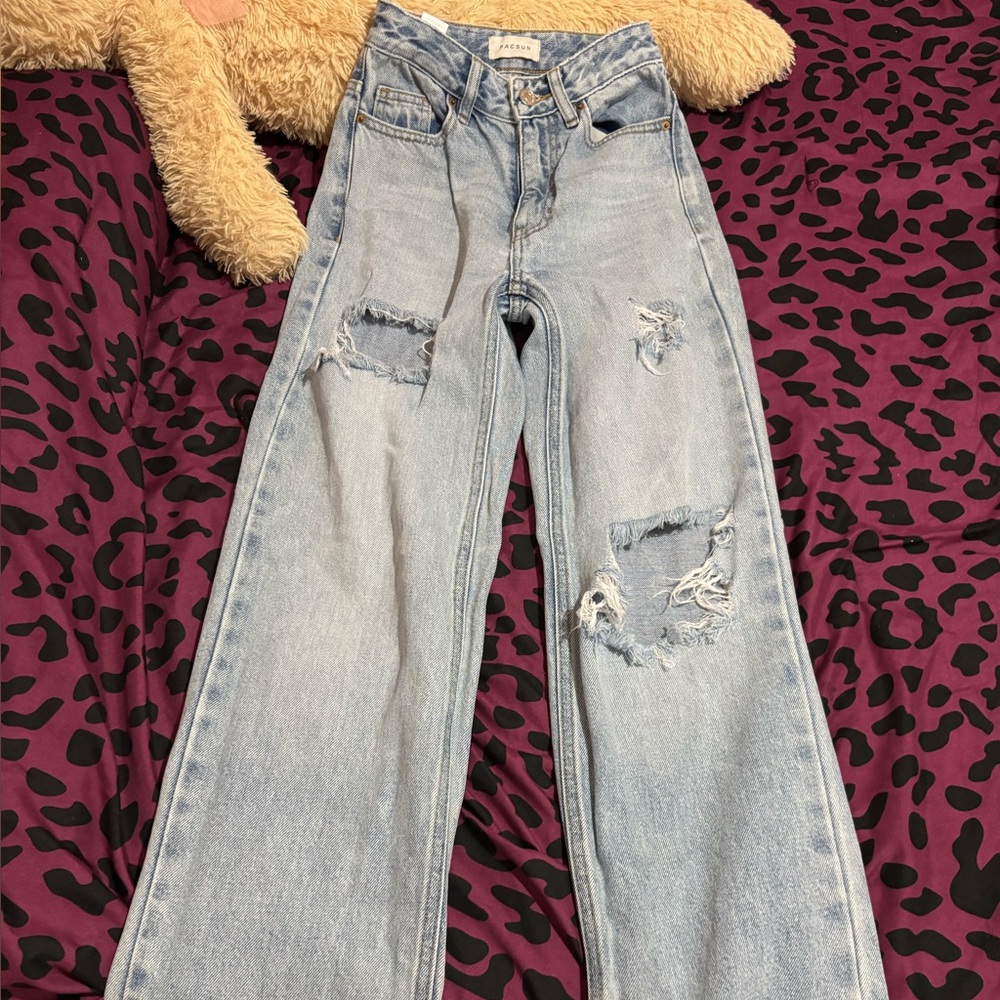 PacSun Light Blue Distressed Wide Leg Jeans